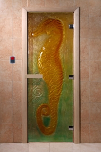 Дверь для сауны DoorWood (ДорВуд) Art серия фьюзинг "Морской конек" 1900х700